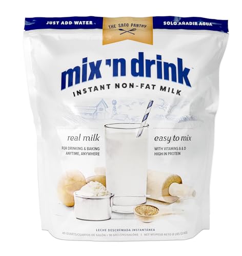 SACO Mix 'n Drink Instant Skim Milk, Fat-Free, GMO-Free, Gluten-Free, Nut-Free, rBST Free, High Calcium and Protein, Makes 10 Gallons