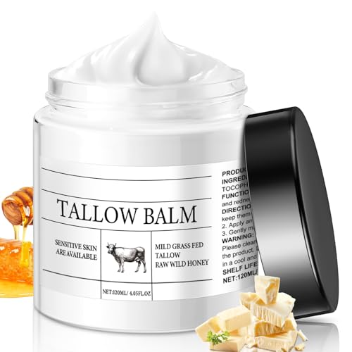 Organic Grass-Fed Beef Tallow For Skin Tallow And Honey Balm Beef Tallow Moisturizer, Deep Moisturizing For Face Cream, Body Lotion Natural Skin Care, Cebo De Res Para La Cara(4 Fl. Oz.)(White, 1PC)