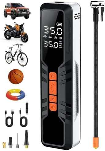 Tire Inflator Portable Air Compressor - 4X Air Pump for Car Tires, 150PSI&10000mAh Portable Tire Inflator for Car, 12DC Air Pump with Pressure Gauge/LED Light, Bike/Motorcycle/Ball/Car Accessories