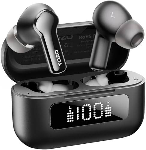 TOZO Hybrid Active Noise Cancelling Wireless Earbuds with 6 Mics AI Clear Call Ear Buds 55H Playtime with LED Display 32 Preset EQs via APP Bluetooth 5.3 IPX8 Waterproof in Ear Headphones