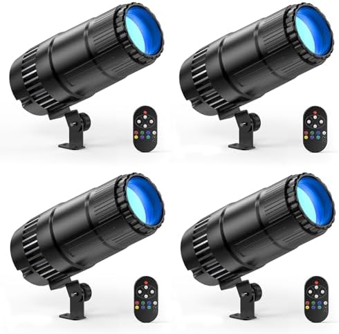4 Pack 20W Pinspot Light with Remote,RGBWYP+Cyan LED Beam Spot Lights,Ultra Bright Mirror Disco Ball Spotlight Stage Light for DJ Disco Party Bar Club Show Wedding Children's Theater