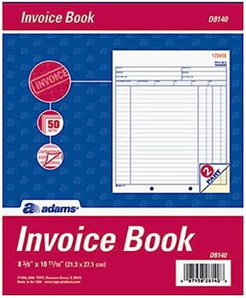 Adams Invoice Book, 8-3/8 x 10-11/16 Inches, 2-Part, Carbonless, White/Canary, 50 Sets per Book (D8140)