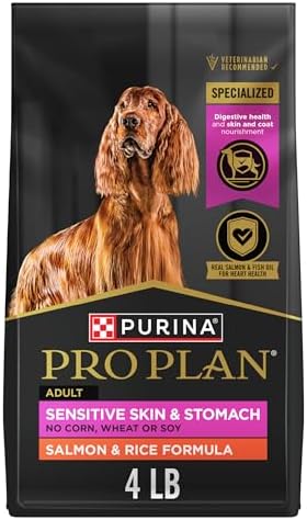 Purina Pro Plan Sensitive Skin and Stomach Dog Food Dry, Adult Salmon & Rice Formula, Digestive Health - 4 lb. Bag