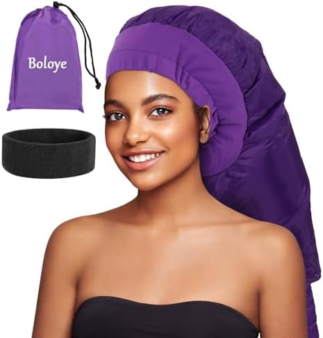Hair Dryer Bonnet for Women, Large Bonnet Hooded Hair Dryer Attachment for Speeding Up Drying Time & Deep Conditioning, Fits All Head Sizes & Hair Styles, Purple (Large)