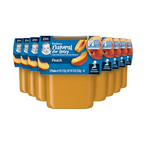 Gerber 2nd Food Baby Food Peach Puree, Natural & Non-GMO, 4 Ounce Tubs, 2-Pack (Pack of 8)