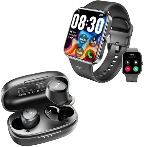 TOZO S4 AcuFit One Smartwatch 1.78-Inch Call/Answer Fitness Tracker Black + A1 Mini Wireless in-Ear Lightweight Headphones Black