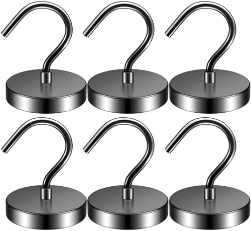 6 Pack Black Strong Magnetic Hooks,100lb+ Magnetic Kooks Heavy Duty for Cruise Cabins, Heavy Duty Magnets with Hooks for Cruise Ship Walls,Hanging,Grill,Tool,Kitchen
