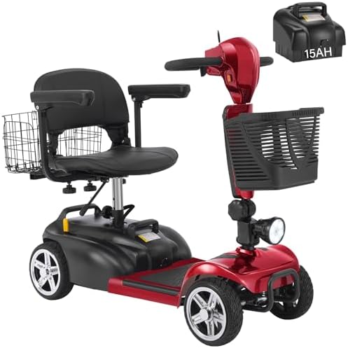 15-45 Miles Ecomobi MS02 4 Wheels Mobility Scooter for Adults/Seniors, 350W Powered Electric Wheelchair Device w/15Ah-25Ah Extended Battery, Dual Baskets/Rotating Seat, Compact Duty Mobile for Elderly