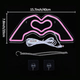 HMASYO Heart Hands Neon Sign Love Finger Neon Light, Pink Heart Neon Sign Light with Dimmer and USB, LED Wall Art for Music Lover Bedroom Game Room Bar Party Wedding Birthday Christmas Decor 15.7"