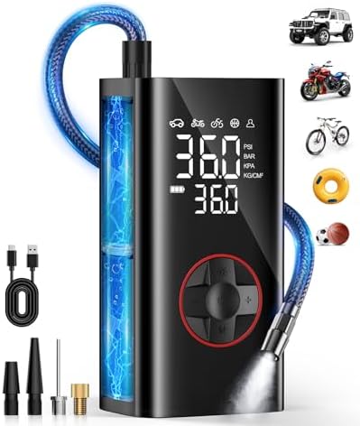 Tire Inflator Portable Air Compressor - Cordless Air Pump for Car Tires - 150PSI &10000 mAh Battery Portable Tire Inflator for Car with Pressure Gauge, Mini Tire Pump for Bike, Motorcycle, Ball