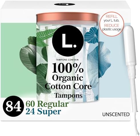 L. Cotton Tampons Regular/Super Absorbency Multipack, Free from Chlorine Bleaching, Pesticides, Fragrances, or Dyes, 84 Count (2 Packs of 42)