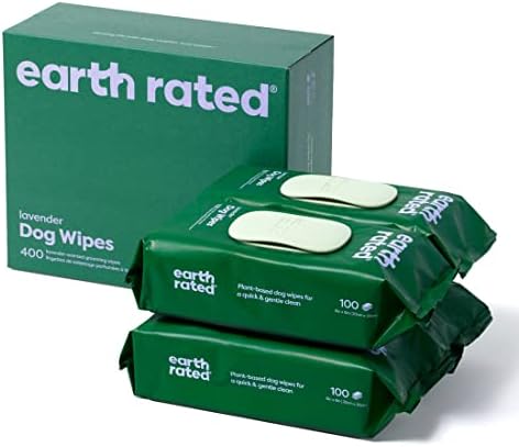 Earth Rated Hypoallergenic Dog Wipes, Cleaning and Odor-Controlling Grooming for Paws, Body, and Butt, Perfect for Puppy and Adult Dogs, Lavender Scent, 400 Count