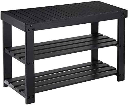 Pipishell Bamboo Shoe Rack Bench with Coat Rack Natural