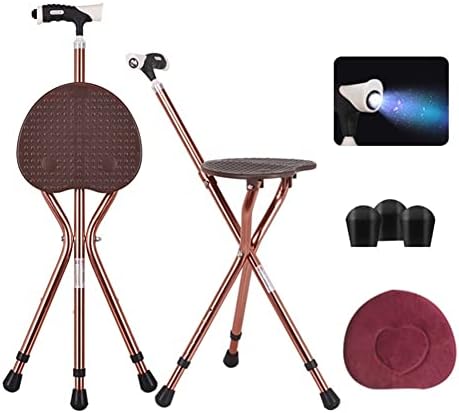 Adjustable Folding Cane with Seat Large Capacity Lightweight Crutch Chair Stool with LED Light and Retractable 3 Legs for Seniors Outdoor Travel Aids