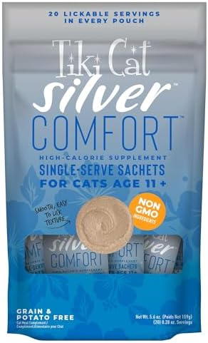 Tiki Cat Silver Comfort Mousse, Chicken & Chicken Liver, High-Calorie Formulated for Older Cats Aged 11+, Senior Wet Cat Food, 5.6 oz Pouch (20 Individual Servings) (Pack of 8)
