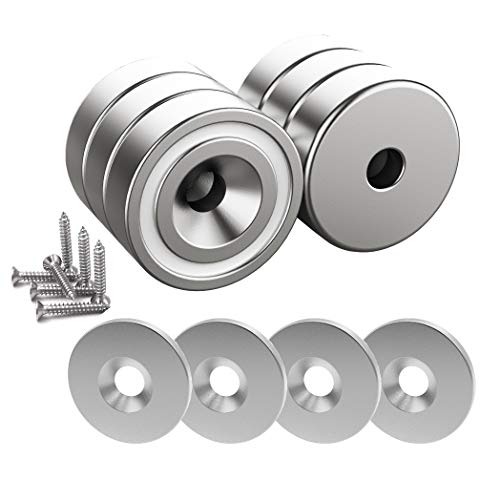Magnetpro 6 Pieces Magnets 25 LB Force 20 x 7 mm with Countersunk Hole and Steel Capsule, Pot Magnet with Screws and 6 Steel Counterparts