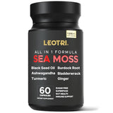 LEOTRI Organic Sea Moss Capsules: Sea Moss 10500mg Black Seed Oil 6000mg Turmeric 3000mg Ashwagandha 3000mg Bladderwrack 3000mg Burdock Root 3000mg Ginger for Skin Gut Health Superfood 60 Capsules