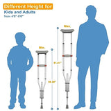 FlyingJoy Lightweight Underarm Crutches with Height Adjustment up to 300 LBS, Aluminum Walking Aid for Teens to Adults Range 4’6”– 6’6”, Durable Crutches with Underarm Pad and Hand Grip, 1 Pair