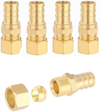 (Pack of 5) EFIELD 1/2" Crimp Pex X 3/8" OD Compression Straight Transition Adapter Brass Fittings, ASTM F1807 (5)
