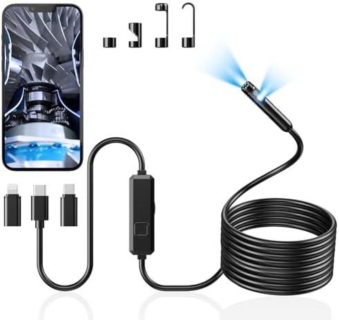 Endoscope Camera with Light, Dual-Lens 1920P HD Borescope with 8 Adjustable LED Lights, IP67 Waterproof Boroscope Inspection Camera Tools, 16.4ft Semi-Rigid Snake Camera for iOS & Android