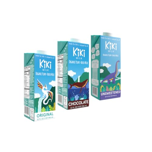 Kiki Milk Plant Based Milk - The Sample Kit - 1x Chocolate Milk 32oz, 1x Unsweetened 32oz & 1x Organic Original Kiki Milk 32oz - Calcium & Magnesium Source - Gluten, Gum, GMO, Dairy, Soy & Glyphosate Free - Shelf Stable