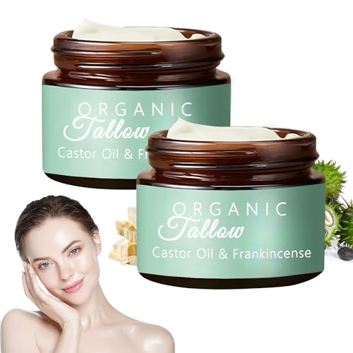 DaBao 2PCS Grass Fed Beef Tallow with Frankincense Oil and Castor Oil, Beef Tallow Moisturizer for Skin, Facial and Body Moisturizer Cream for All Skin Types