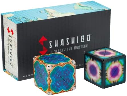 SHASHIBO Shape Shifting Box Bundle- Award-Winning, Patented Fidget Cube w/ 36 Rare Earth Magnets - Transforms Into Over 70 Shapes - Explore The Earth Moon Connection (Earth - Moon 2 Pack)