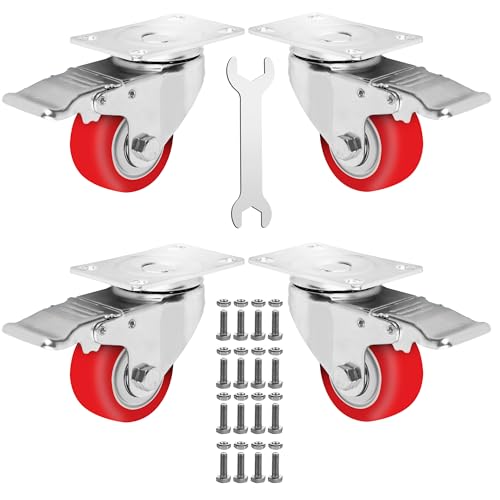 3 Inch Caster Wheels Heavy Duty Casters Set of 4 (1800lbs Load Capacity) Lockable Cart Wheels with Brakes, 360 Degree Rotatable - Ideal Caster for Cart, Furniture and Workbench (4 x Brakes)