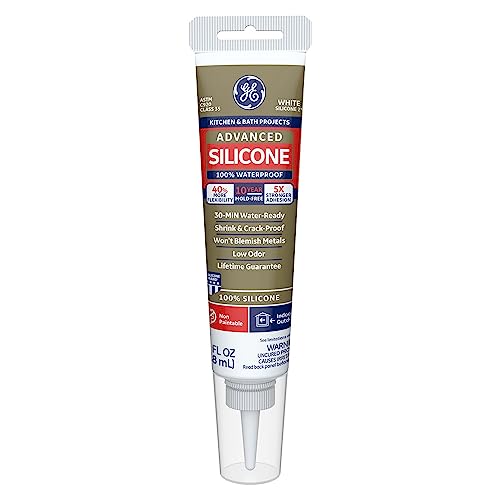 GE Advanced Silicone Caulk for Kitchen & Bathroom - 100% Waterproof Silicone Sealant, 5X Stronger Adhesion, Shrink & Crack Proof - 2.8 fl oz Tube, White, 12 Pack