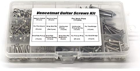 Guitar Screws Kit, Guitar Hardware Luthier Parts-kit for Tele/Strat/SQ,Switch,Tuner,Machine Head, Neck Plate,Pickguard,Guitar Strap End Pins,Pickup,Bridge,Guitar DIY Kit(Metric, Chrome)