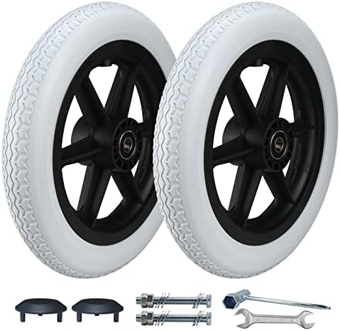 Wheelchair Wheels Assembly (Pair) 12 Inch Rear Wheel 12 1/2 x 2 1/4" Gray Solid Tire Construction, Back Wheel Replacement for Manual Wheelchairs