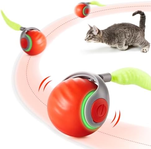 Potaroma Moving Ball Cat Toys with Feather Tail, Rechargeable 2025 New Interactive Ball for Indoor Cats Exercise, Smart Interactive Kitten Rolling Ball, Orange
