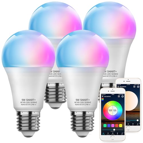 MagicLight Smart Light Bulbs 4 Pack A19/E26 Color Changing 60W Equivalent Dimmable White 2700-6500K Music Sync Schedule WiFi & Bluetooth RGB LED Bulbs Works with Alexa & Google Home