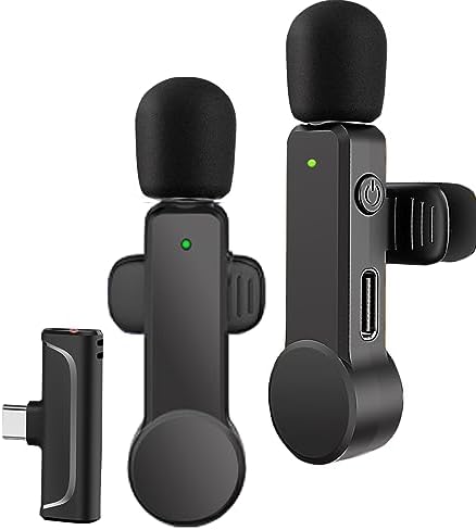 2 Pack Lavalier Microphone USB C Wireless Lav Mic for Android Phone Noise Canceling Mini Lapel Mic Type C for iPhone 15/16 (USB-C) Video Recording Vlog
