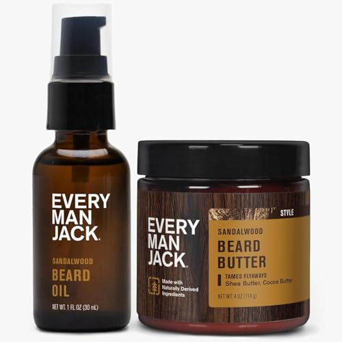 Every Man Jack Beard Oil & Beard Butter Bundle - Sandalwood Fragrance - Rejuvenates, Hydrates & Styles Dry Beards - Naturally Derived with Cocoa Butter and Shea Butter