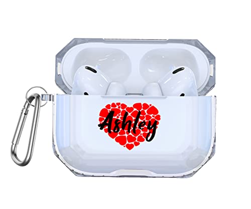Custom Name Case For Airpods 2 Pro Love Heart Case with Keychain Customized Monogram Clear Case Carabiner For AirPods 3 AP25