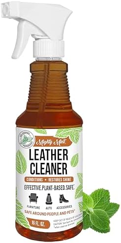 Mighty Mint Leather Cleaner and Conditioner, Plant-Based, Hydrating Spray to Clean and Protect Leather Items, Natural Peppermint Scent, 16oz
