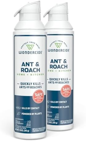 Wondercide - Ant & Roach Aerosol Spray for Kitchen, Home, and Indoor Areas - Ant, Roach, Spider, Flea, Stink Bug Killer with Natural Essential Oils - Pet Safe - 10 oz 2-Pack
