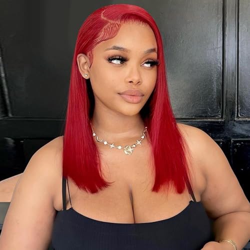 99J Burgundy Straight Lace Front Wigs Human Hair 16 inch 13x4 Hd Glueless Lace Burgundy Wigs Human Hair Pre Plucked 180% Density Red Colored Glueless Wig for black Women Natural Hairline
