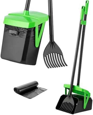 Pooper Scooper Swivel Bin & Rake with 20 Waste Bags, Dog Pooper Scooper with Bag Attachment for Large Medium Small Dogs, Poop Scooper with Lid for Lawn Yard Dog Kennel