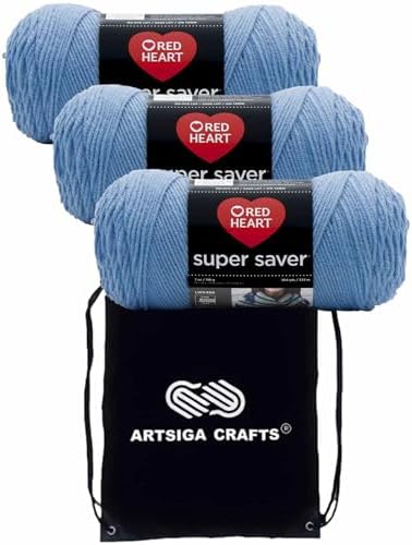 Red Heart Super Saver Light Periwinkle E300-347 (3-Skeins - Same Dye Lot) Worsted Medium #4 Acrylic Yarn for Crocheting and Knitting with Project Bag