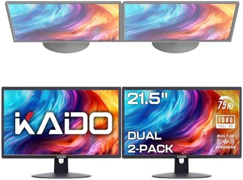 Kado Dual Monitor Setup - 2-Pack 22" 1920x1080 Computer Monitor 75Hz VESA Mount HDMI Office Gaming Hybrid Built-in Speakers (E22 Dual Series)