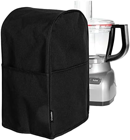 Crutello Food Processor Cover with Storage Pockets for Large Custom 11-14 Cup Processors - Compatible with Ninja Blender - Large Black Food Processor Cover