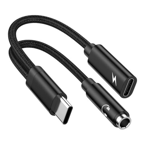 2 in 1 Samsung USB Type C to 3.5mm Headphone and Charger Adapter for Galaxy S23/S22/S21/S24,60W PD USB C to Aux Audio Jack Dongle Cable Android Phone Fast Charging Cord for iPhone 15,Google Pixel 8a/7