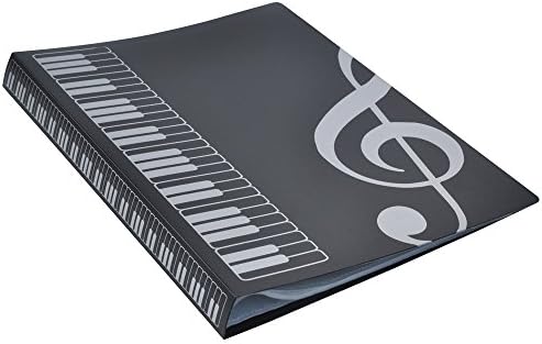 Music Sheet File Paper Storage Folder Documents Holder Blank Sheet Files Plastic A4 Size 40 Pockets (G Clef-Black)