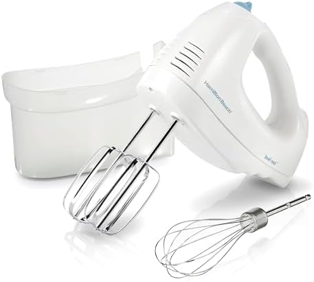 Hamilton Beach 6-Speed Electric Hand Mixer with Whisk, Traditional Beaters, Snap-On Storage Case, 250 Watts, White