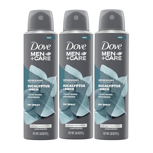Dove Men+Care Antiperspirant Dry Spray Deodorant for Men Eucalyptus + Birch 48 Hour Sweat and Odor Protection 3.8 OZ (Pack Of 3)