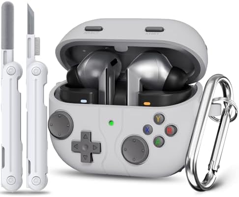 Classic Game Case for Samsung Galaxy Buds 3 Case & Galaxy Buds 3 Pro Case, Soft Silicone Game Player Design with 3D Button Case Cover for Samsung Buds Pro 3 for Men with Cleaner Kit - Rock Gray