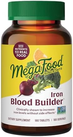 MegaFood Blood Builder - Iron Supplement Clinically Shown to Increase Iron Levels without Side Effects - Iron Supplement for Women with Vitamin C, Vitamin B12 and Folic Acid - Vegan - 180 Tabs