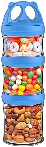 BeneLabel Snack Jars 3-Piece Twist Lock Stackable Containers Travel, Formula Travel Container for Storing Milk, Protein Powder, Snacks, Travel Items, BPA Free(Blue, 28oz)